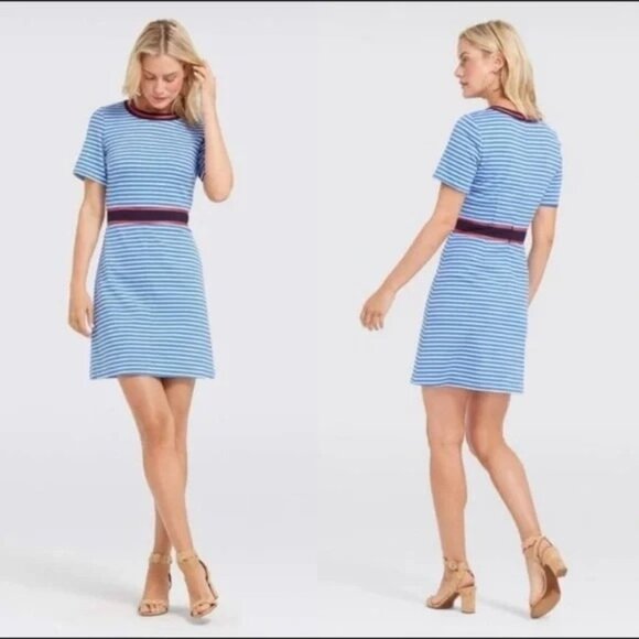 Draper James Persley Ponte Knit Dress Size M Blue White Stripe Red Trim - Picture 13 of 13